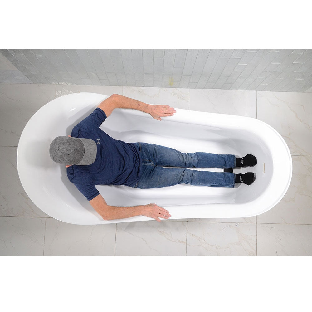 Sizing example showing a 5 foot 8 inch person in this tub