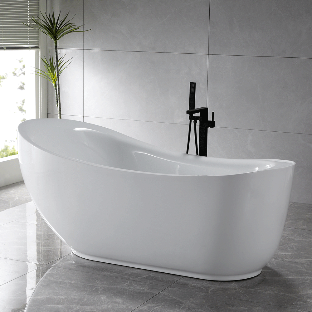 “SanSiro Feronia71EWJ Freestanding Water Jetted Tub” 71 x 35 inch End Drain Variable Speed with Zone Power Control - Acrylic