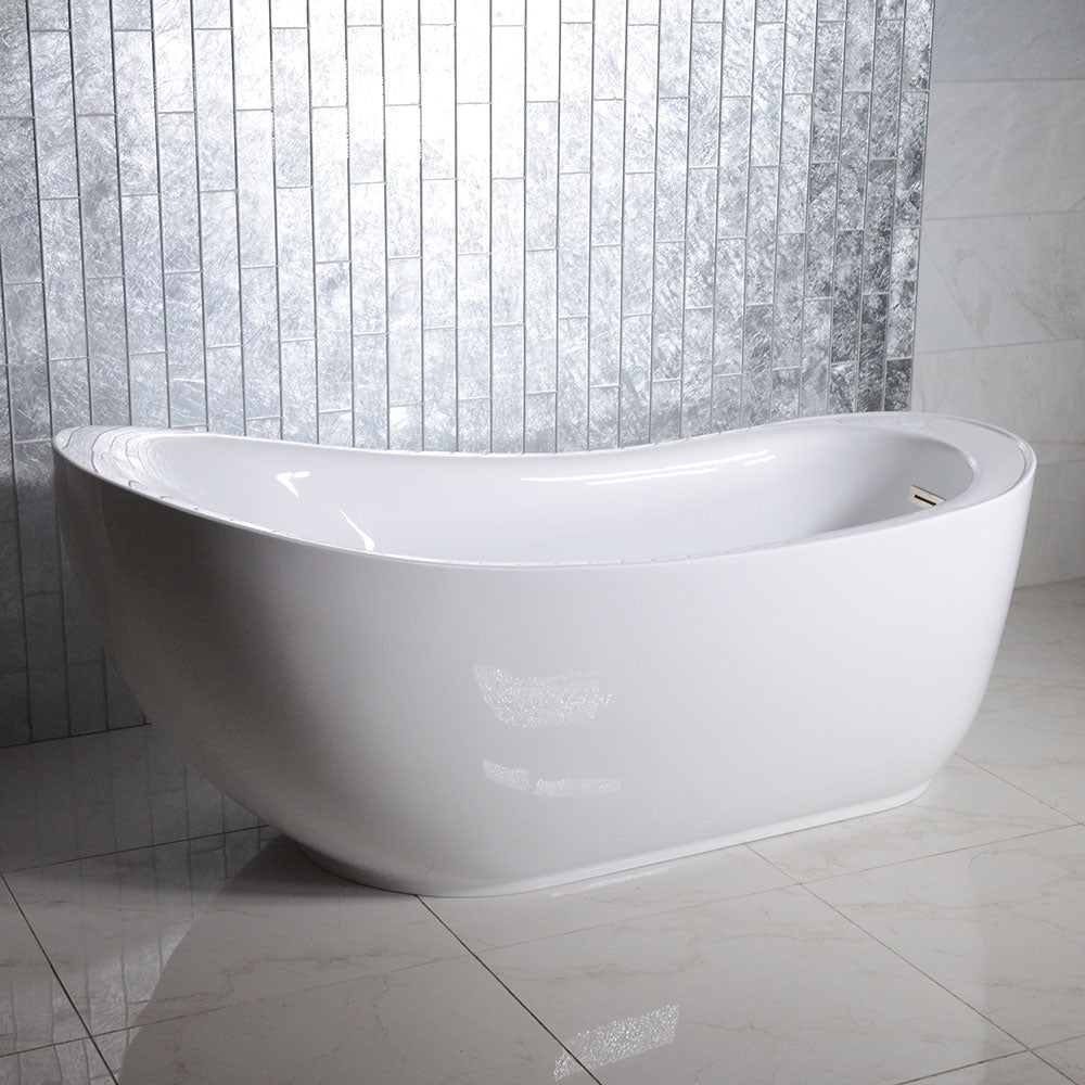 “SanSiro Feronia71EWJ Freestanding Water Jetted Tub” 71 x 35 inch End Drain Variable Speed with Zone Power Control - Acrylic