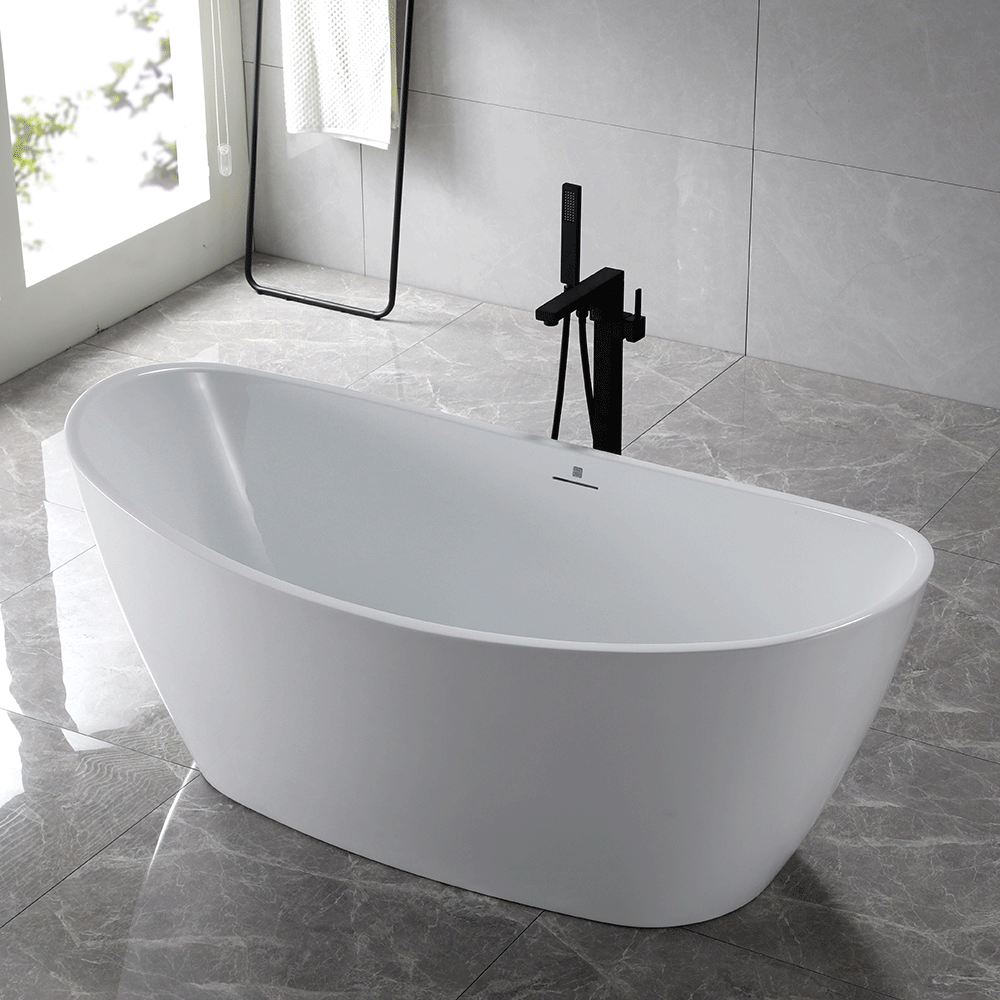 “SanSiro Genoa 59CAJ Heated Air Jetted” 59 x 31 inch Center Drain Freestanding Acrylic Bathtub
