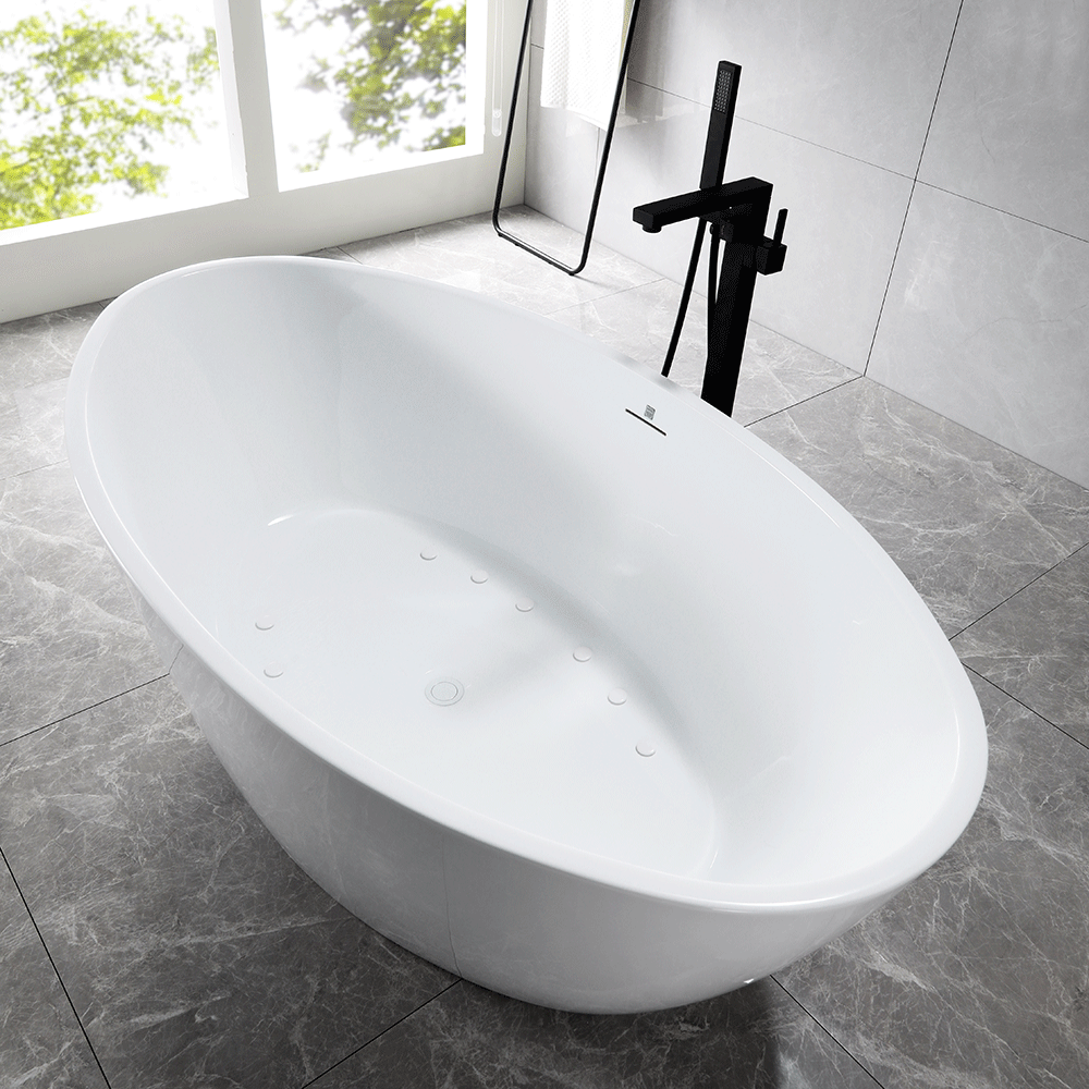 “SanSiro Lorium 65CAJ Heated Air Jetted” 65 x 36 inch Center Drain Freestanding Acrylic Bathtub