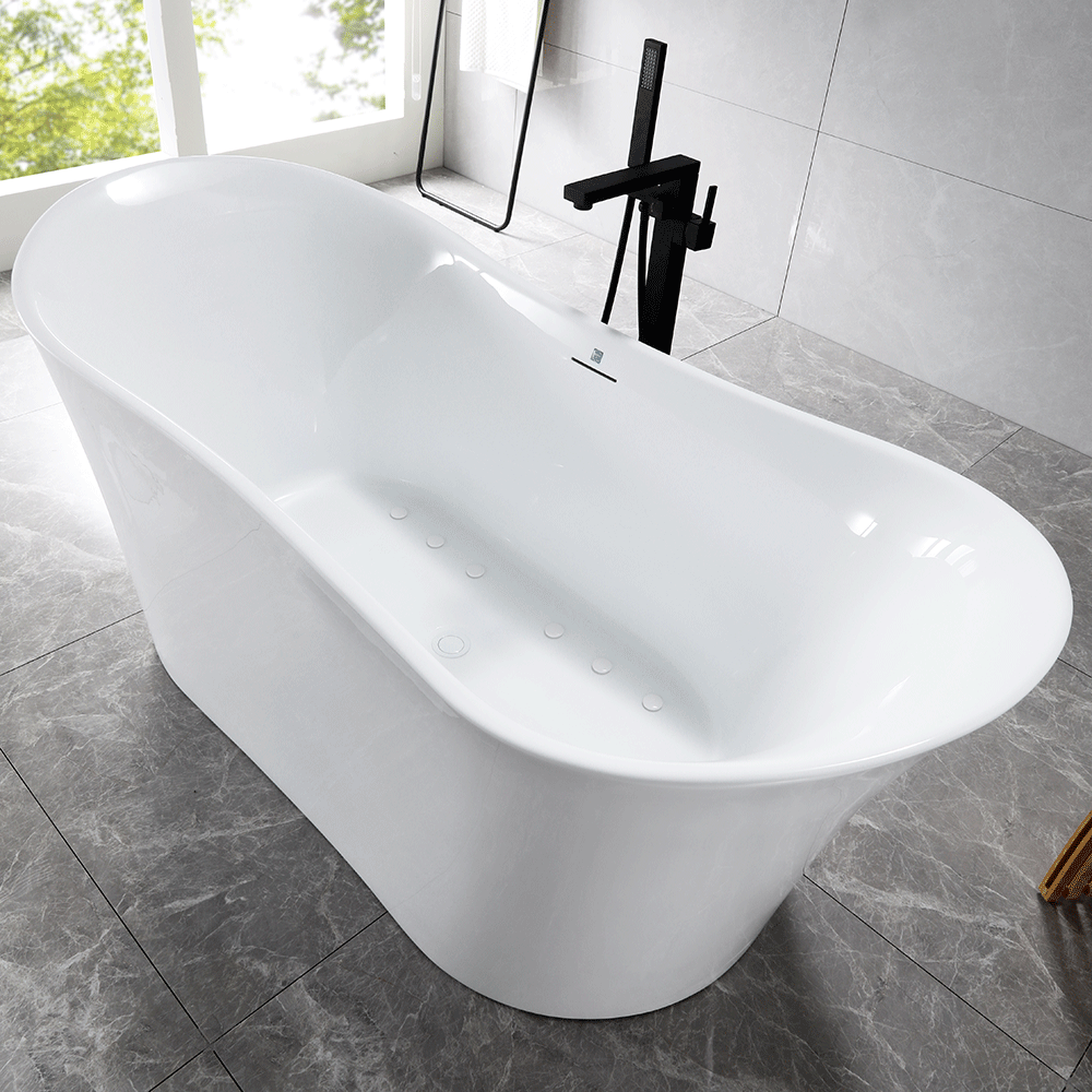 “SanSiro Luca 67CAJ Heated Air Jetted” 67 x 31 inch Center Drain Freestanding Acrylic Bathtub
