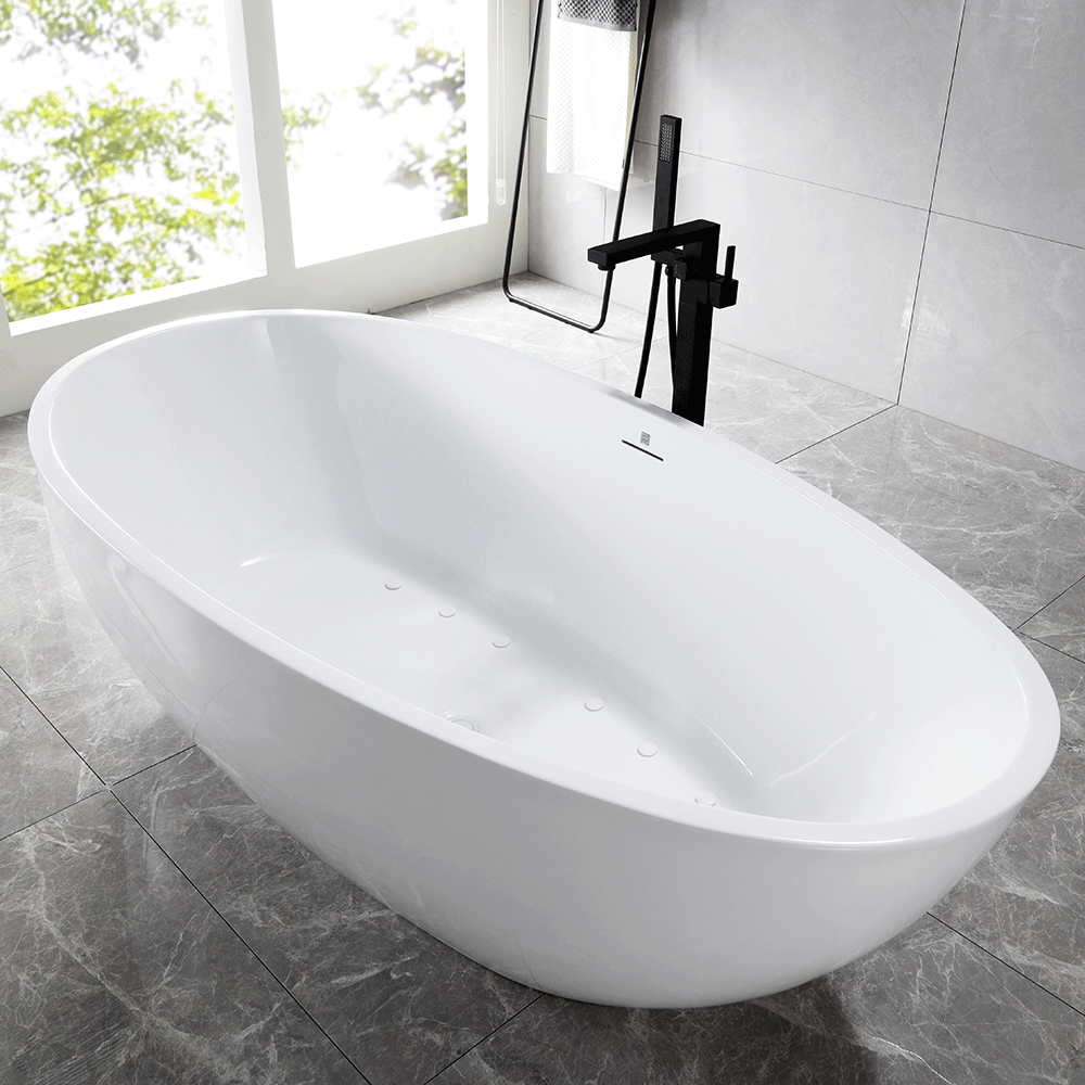 “SanSiro Palermo 71CAJ Heated Air Jetted” 71 x 35.5 inch Center Drain Freestanding Acrylic Bathtub