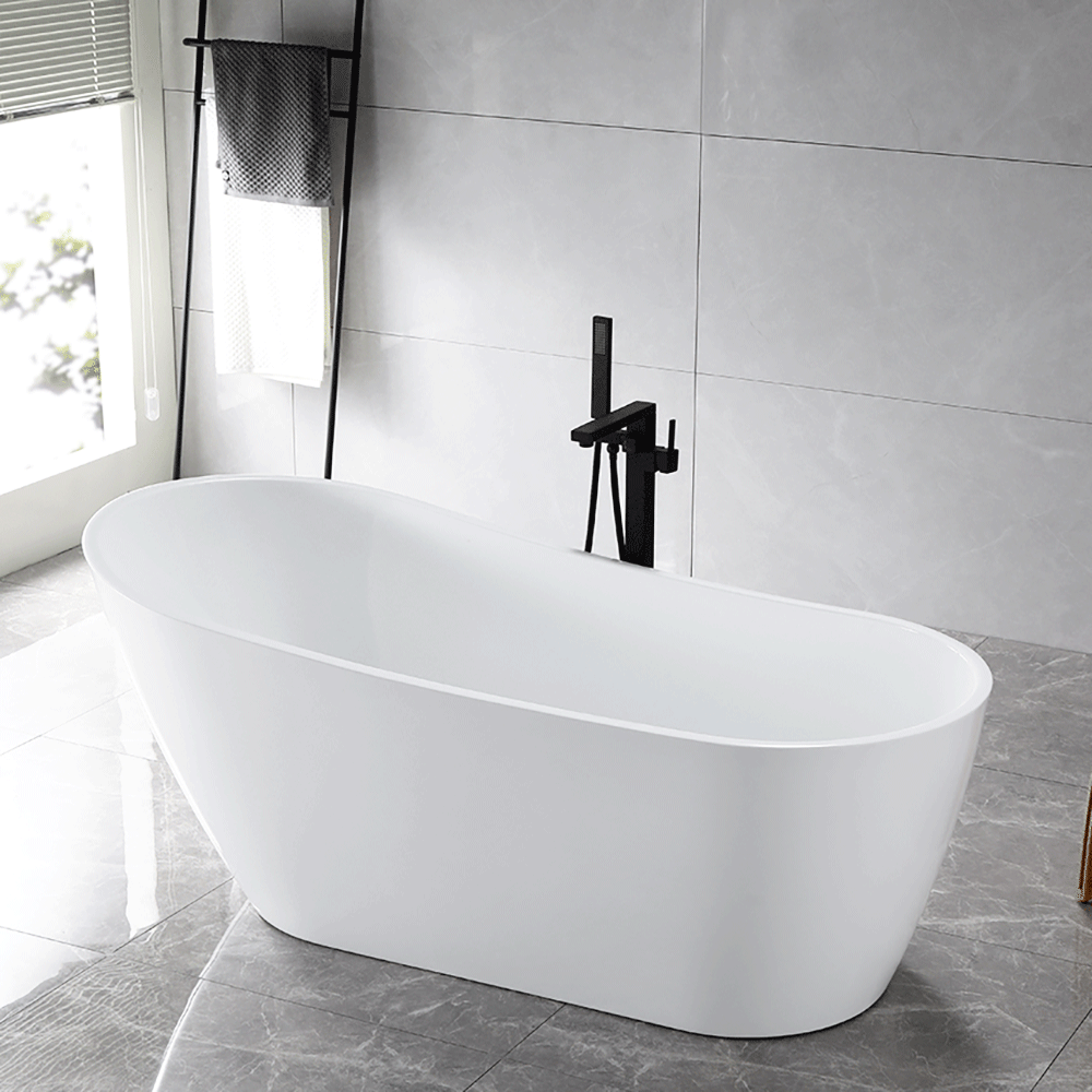 “SanSiro Roma 59EAJ Heated Air Jetted” 59 x 29.5 inch End Drain Freestanding Acrylic Bathtub