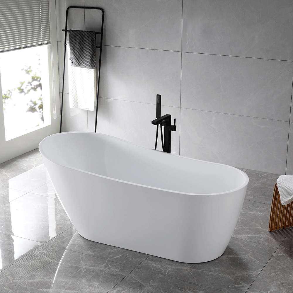 “SanSiro Roma 59EAJ Heated Air Jetted” 59 x 29.5 inch End Drain Freestanding Acrylic Bathtub