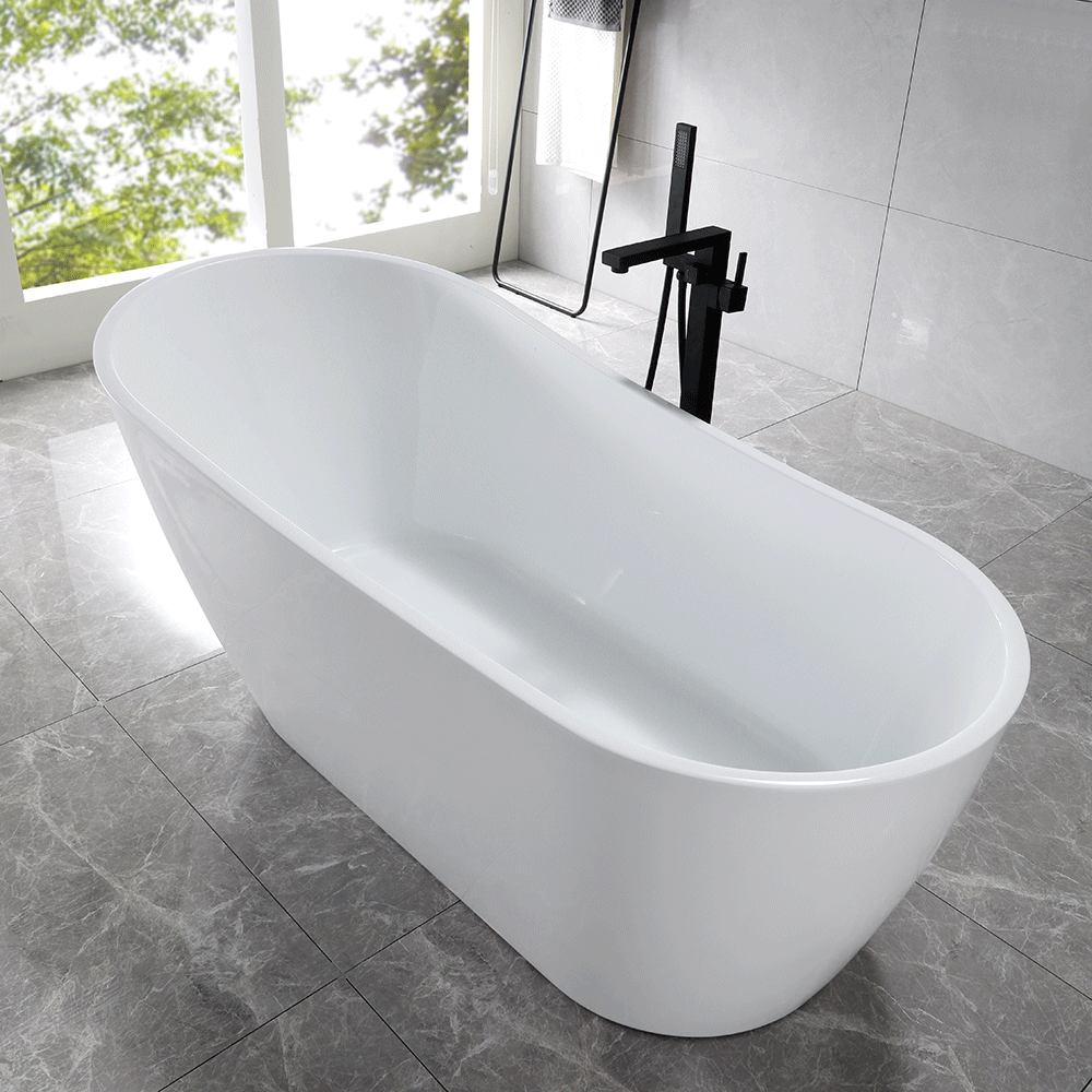 “SanSiro Roma 67EAJ Heated Air Jetted” 67 x 31.5 inch End Drain Freestanding Acrylic Bathtub