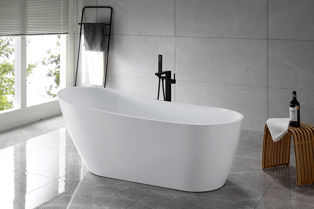 “SanSiro Roma 67EAJ Heated Air Jetted” 67 x 31.5 inch End Drain Freestanding Acrylic Bathtub