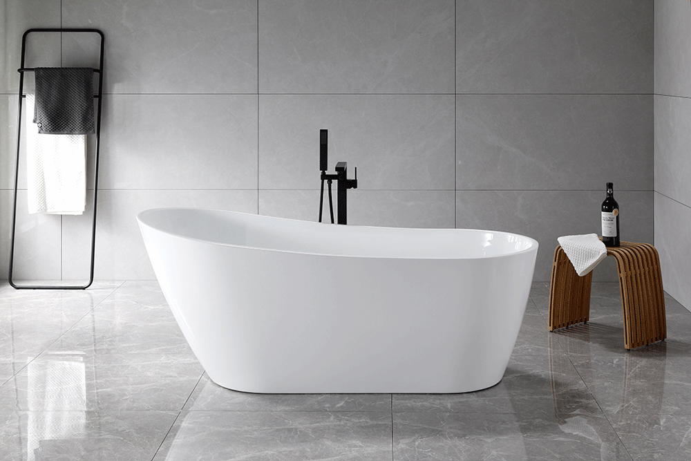 “SanSiro Roma 67EAJ Heated Air Jetted” 67 x 31.5 inch End Drain Freestanding Acrylic Bathtub