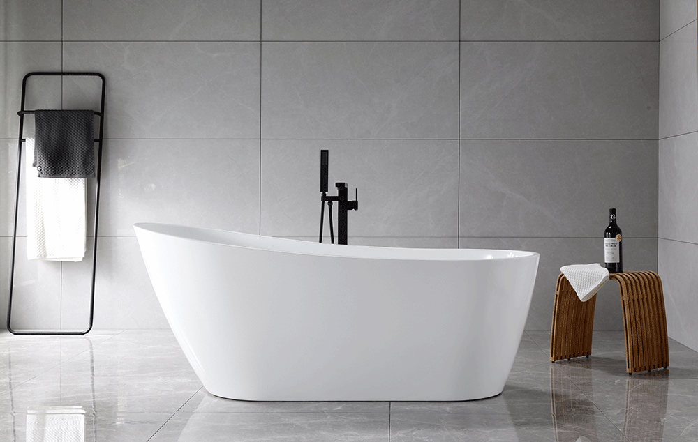 “SanSiro Roma 67EAJ Heated Air Jetted” 67 x 31.5 inch End Drain Freestanding Acrylic Bathtub