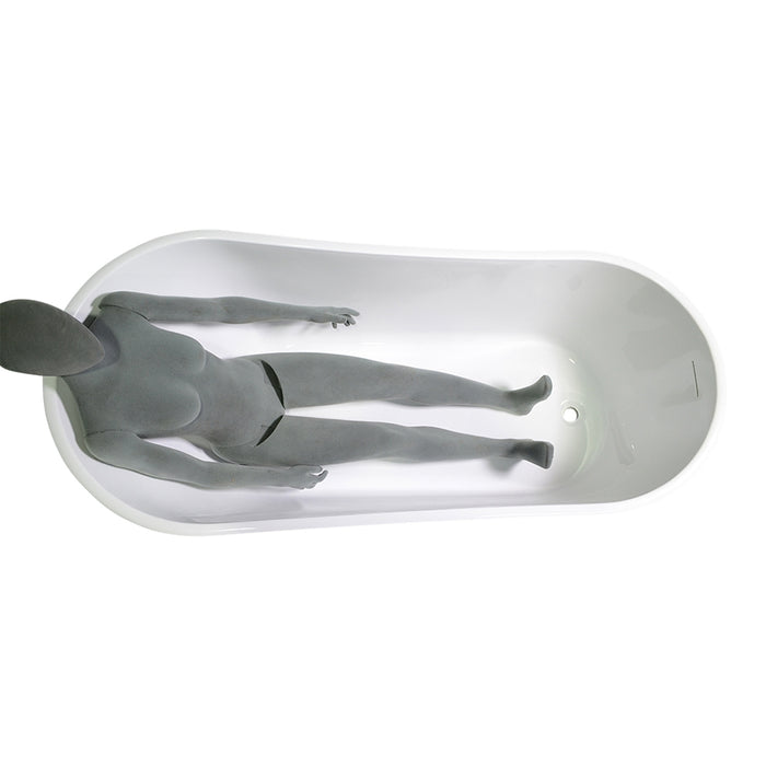 Body height comparison showing a person in 59" x 30" Air Jetted Tub “SanSiro Roma 59EAJ” Reinforced Acrylic