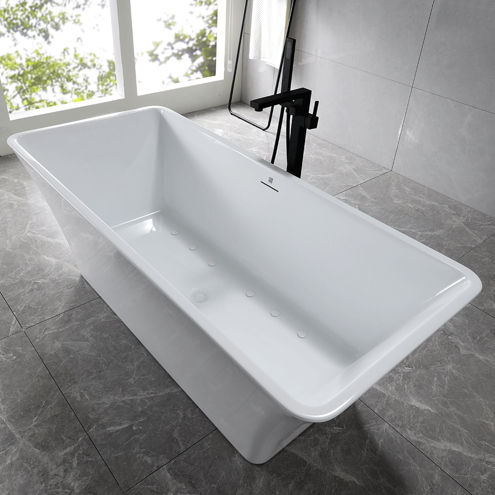“SanSiro Sandava 59CAJ Heated Air Jetted” 59 x 29.5 inch Center Drain Freestanding Acrylic Bathtub