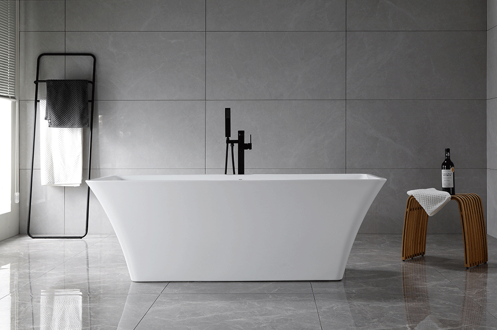 “SanSiro Sandava 59CAJ Heated Air Jetted” 59 x 29.5 inch Center Drain Freestanding Acrylic Bathtub