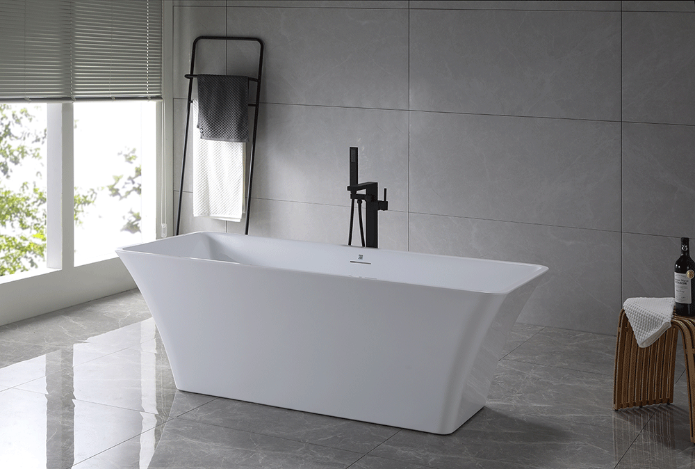 “SanSiro Sandava 59CAJ Heated Air Jetted” 59 x 29.5 inch Center Drain Freestanding Acrylic Bathtub