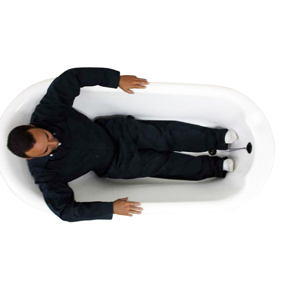 Sizing example showing a 5 foot 8 inch person in this tub