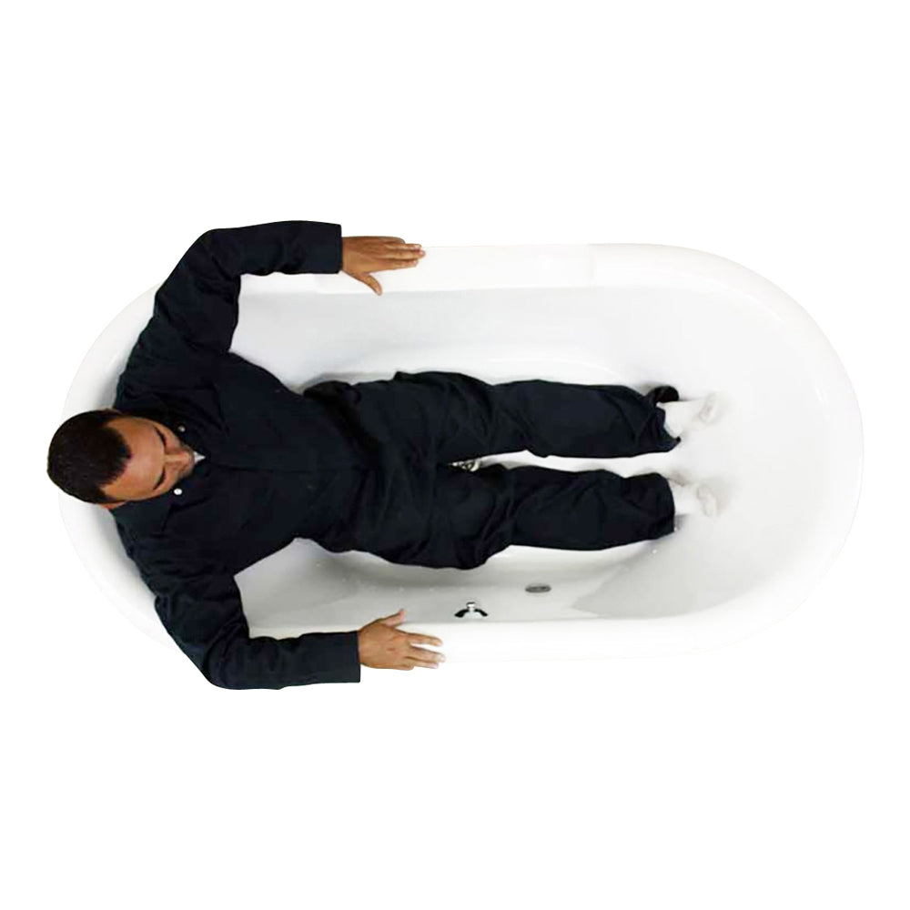 Sizing example showing a 5 foot 8 inch person in this tub