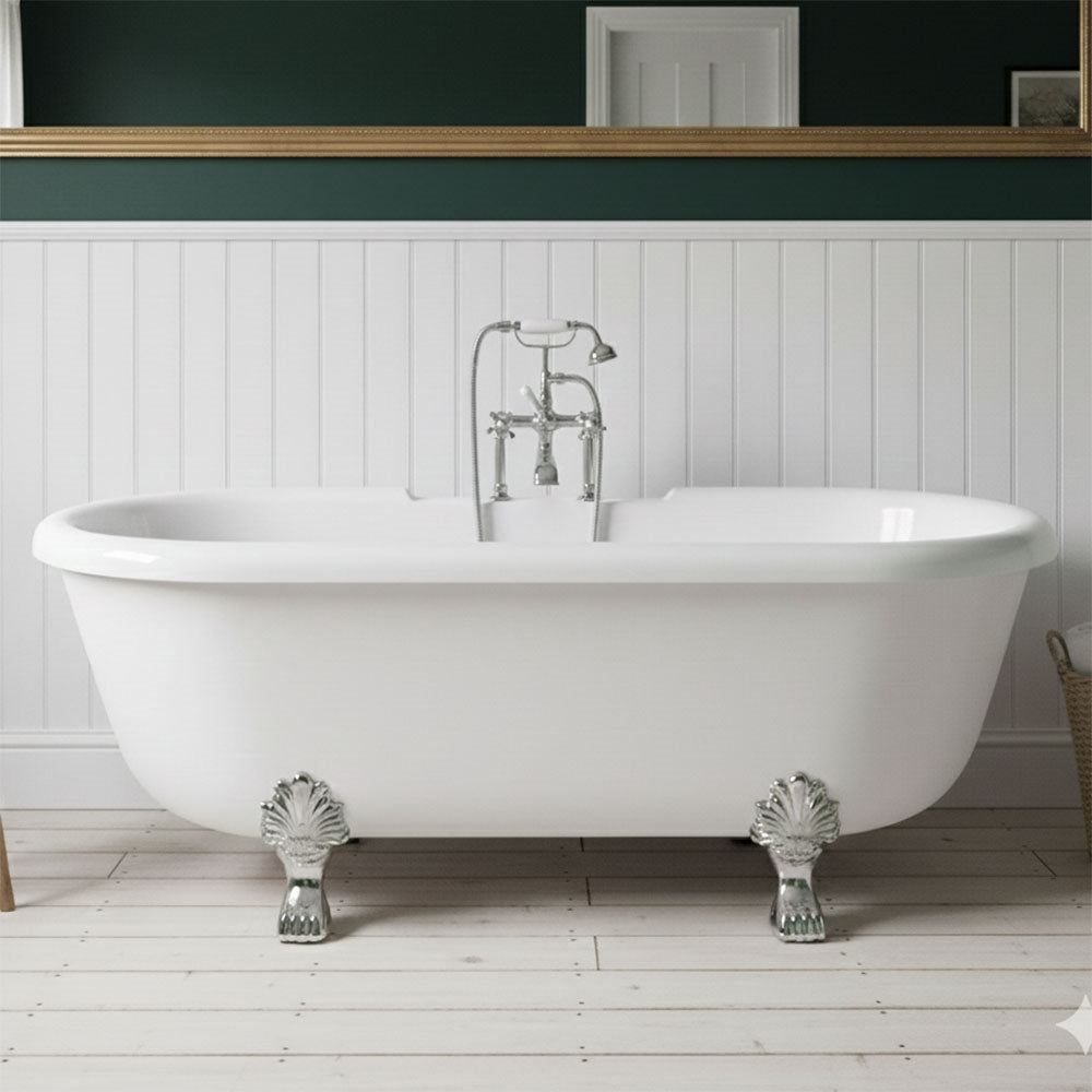 “SanSiro SS69W” 69 Inch “Water Jetted” Double Ended Clawfoot Tub Package