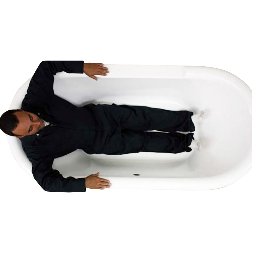 Sizing example showing a 5 foot 8 inch person in this tub