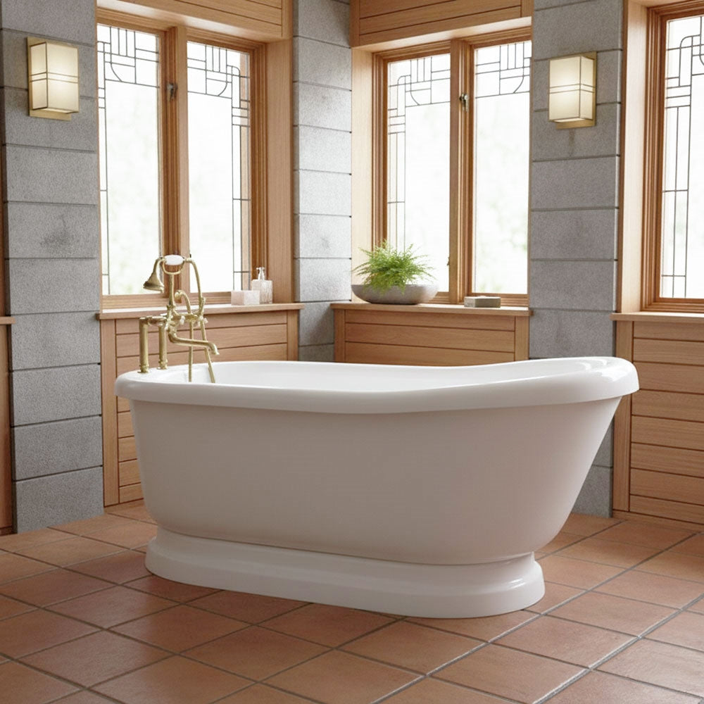 “SanSiro SSPD67W” 67 Inch “Water Jetted” Single Slipper Pedestal Tub Package