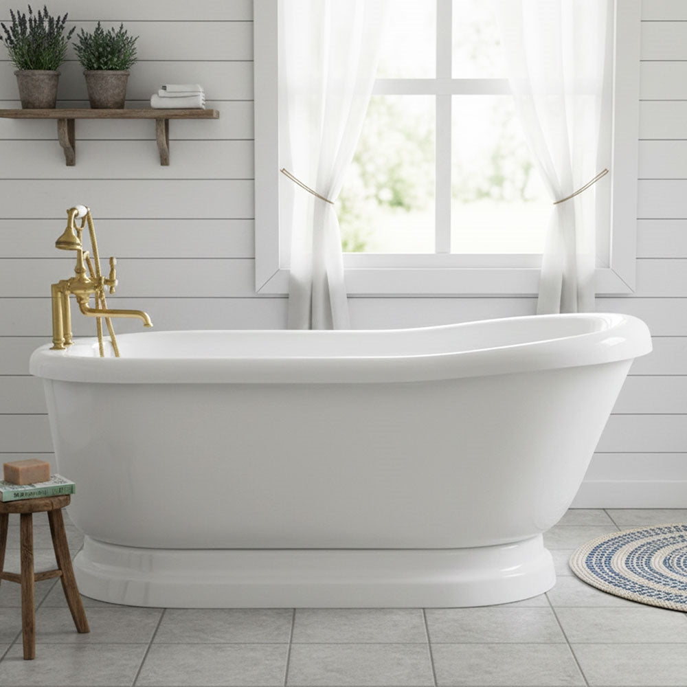 “SanSiro SSPD67W” 67 Inch “Water Jetted” Single Slipper Pedestal Tub Package