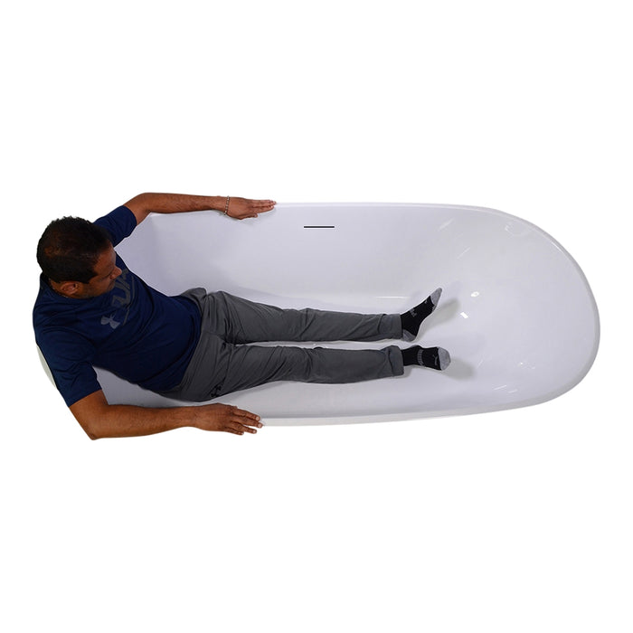 Body height comparison showing a person in 71" x 32" Air Jetted Tub “SanSiro Aquino 71CAJ” Reinforced Acrylic