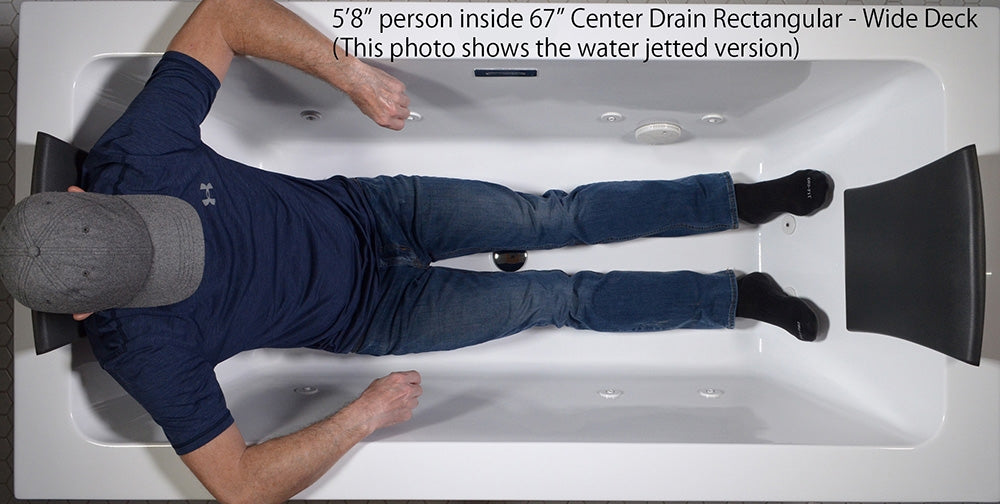 Sizing example showing a 5 foot 8 inch person in this tub