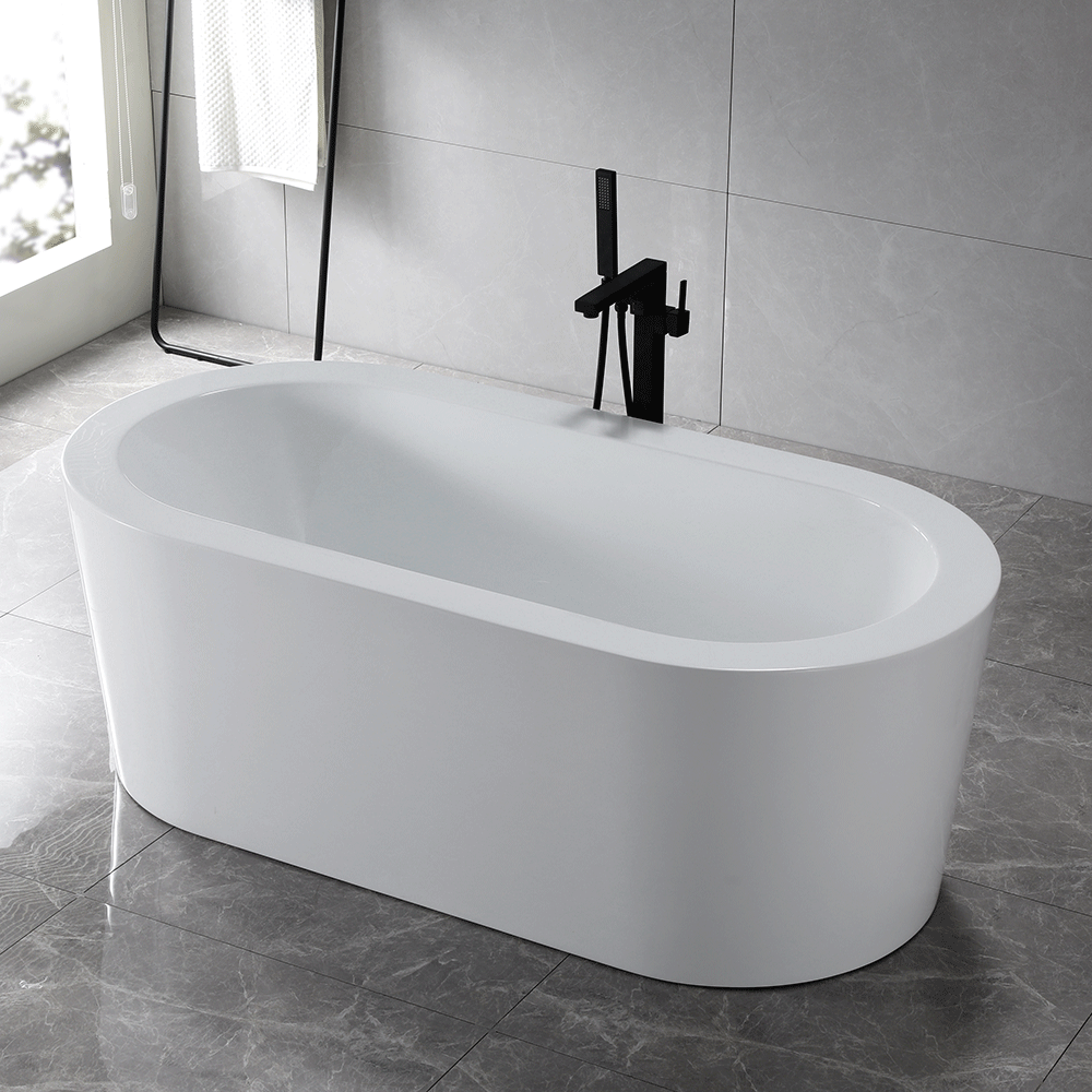 “SanSiro Augusta59CWH Spa Soaker” 59" x 34" inch Center Drain Acrylic Freestanding Tub with Water Heater