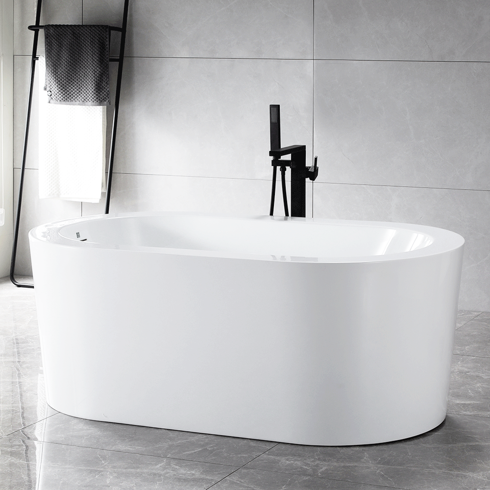 “SanSiro Spa-Soaker Augusta59CWH” 59 x 34 inch Center Drain Acrylic Freestanding Tub with Water Heater