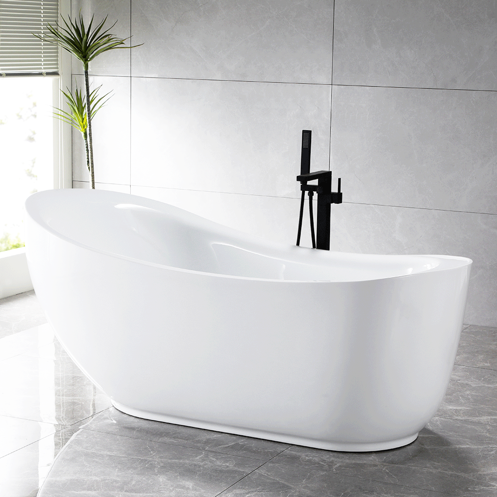 “SanSiro Feronia71E” Freestanding Tub 71 x 35 inch Foam Insulated Cavity Walls - Acrylic