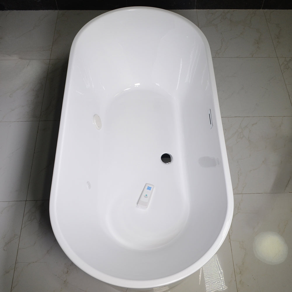 “SanSiro Napoli63CBWH Spa Soaker” 67" x 31.5" Center Back Drain Acrylic Freestanding Tub with Water Heater