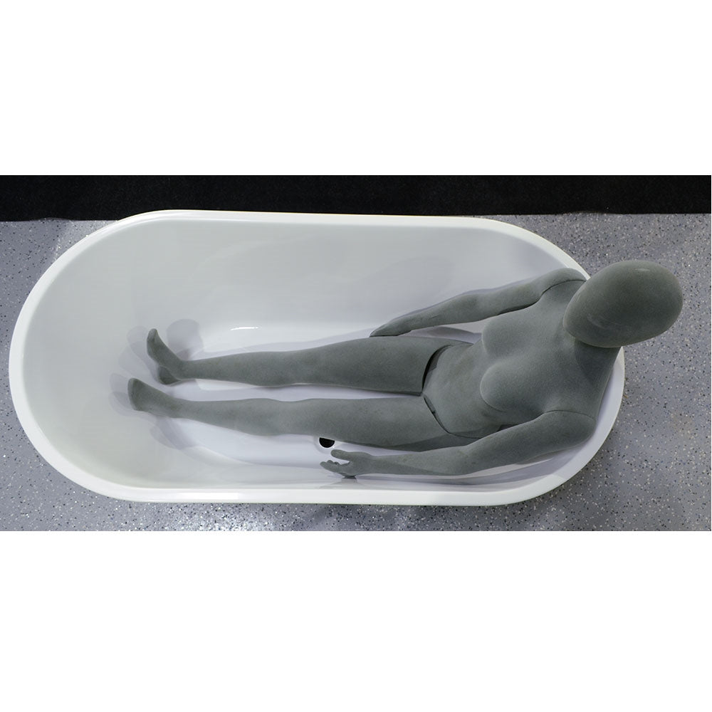 Sizing example showing a 5 foot 8 inch person in this tub