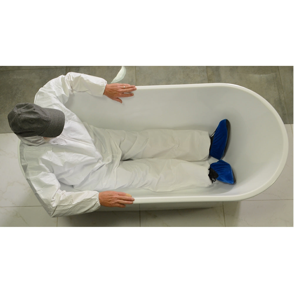Sizing example showing a 5 foot 8 inch person in this tub