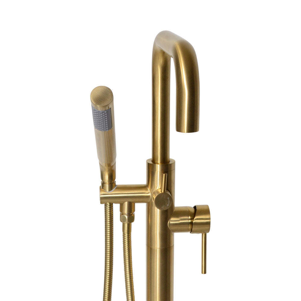 “The Waterlands No.017BB” Freestanding Floor Mounted Tub Faucet in Brushed Brass