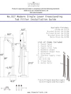 “The Waterlands No.017BB” Freestanding Floor Mounted Tub Faucet in Brushed Brass