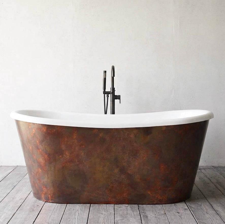 59" x 32" Copper Tub “SanSiro Toulon 59ASoak” Copper/CoreAcryl Hybrid in Dark Aged Copper Finish