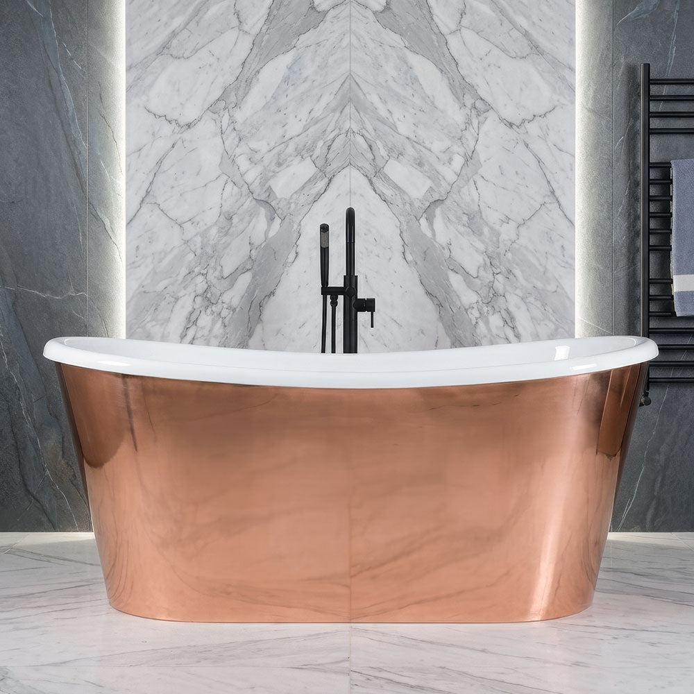 67" x 32" Copper Tub “SanSiro Toulon 67PCSoak” Copper/CoreAcryl Hybrid in Mirror Polished Copper Finish