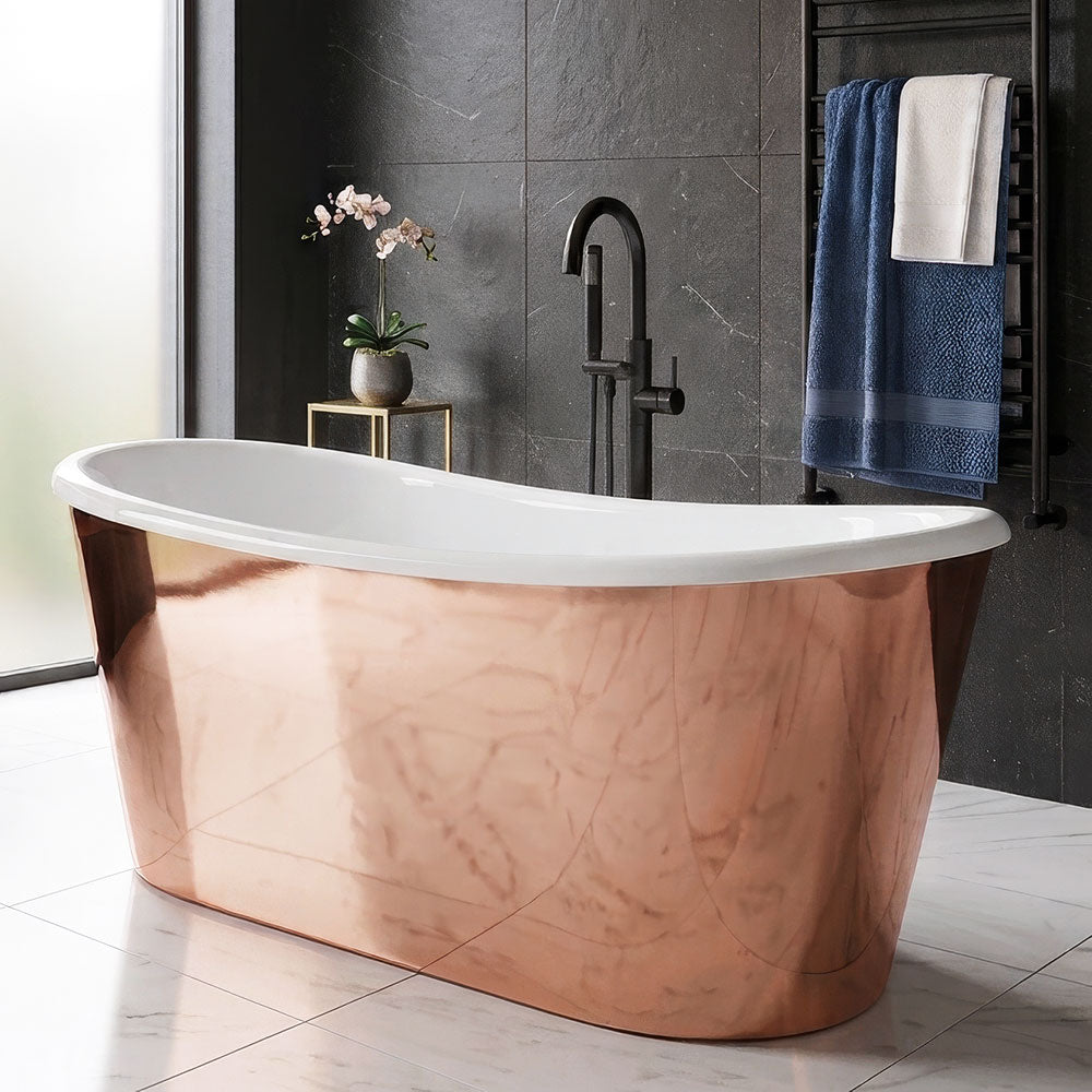 67" x 32" Copper Tub “SanSiro Toulon 67PCSoak” Copper/CoreAcryl Hybrid in Mirror Polished Copper Finish