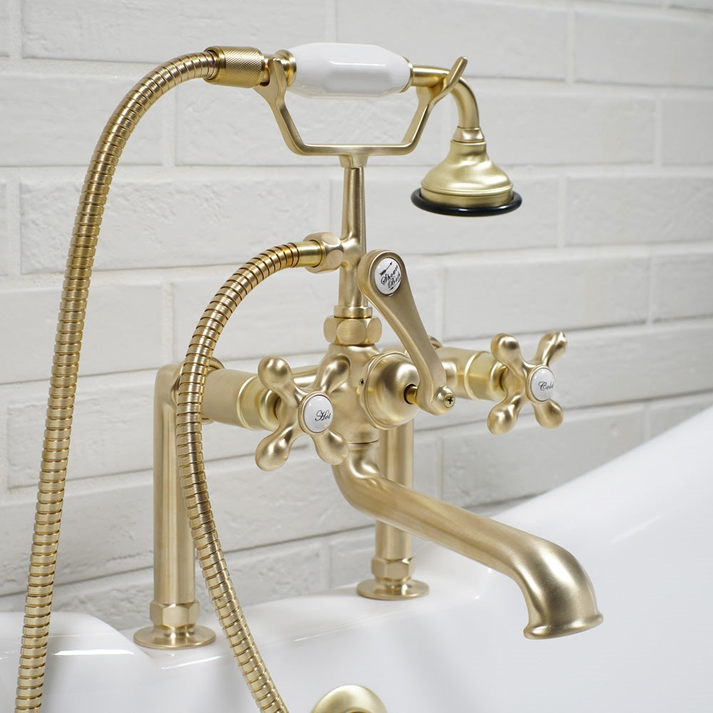“Victoriana Deck Mounted Tub Faucet” in Brushed Brass