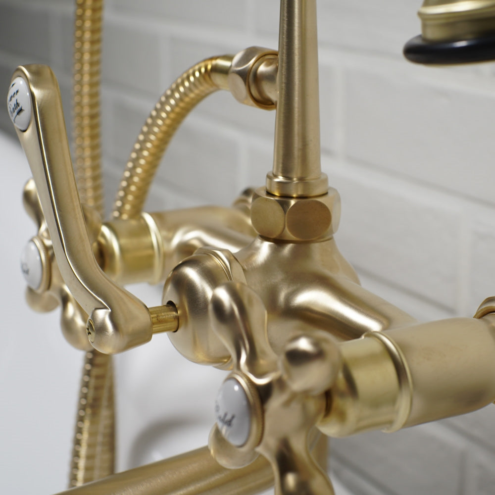 “Victoriana Deck Mounted Tub Faucet” in Brushed Brass
