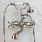 “Victoriana Wall Mount Tub Faucet” in Brushed Nickel