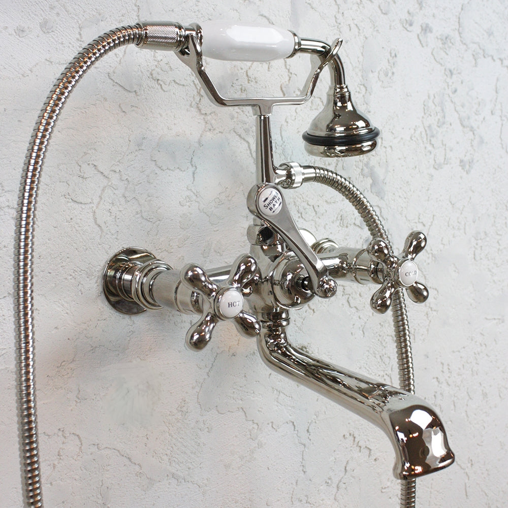 “Victoriana Wall Mount Tub Faucet” in Polished Nickel