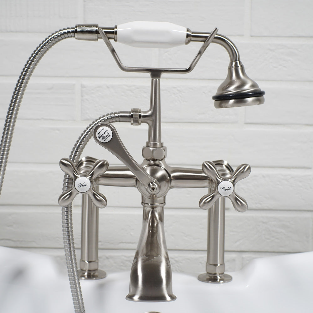 “Victoriana Deck Mounted Tub Faucet” in Brushed Nickel