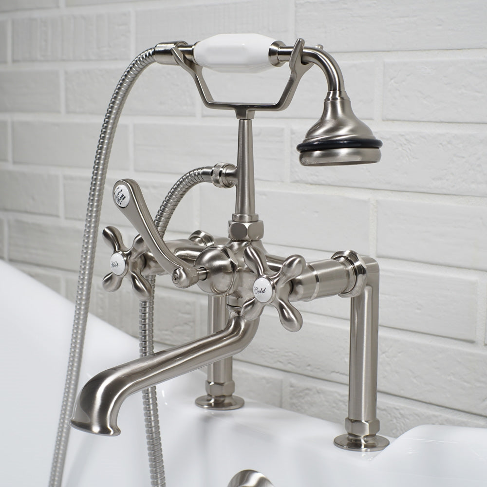 “Victoriana Deck Mounted Tub Faucet” in Brushed Nickel