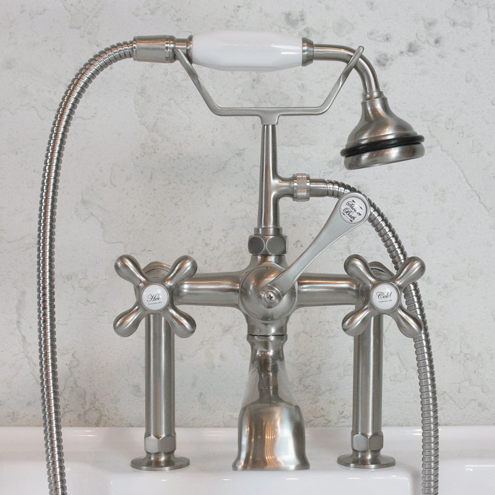 “Victoriana Deck Mounted Tub Faucet” in Brushed Nickel
