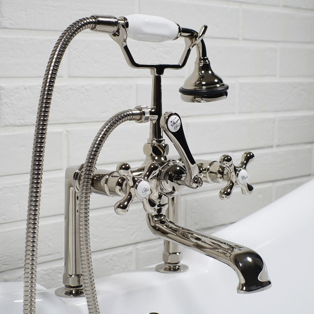 “Victoriana Deck Mount Tub Faucet” in Polished Nickel
