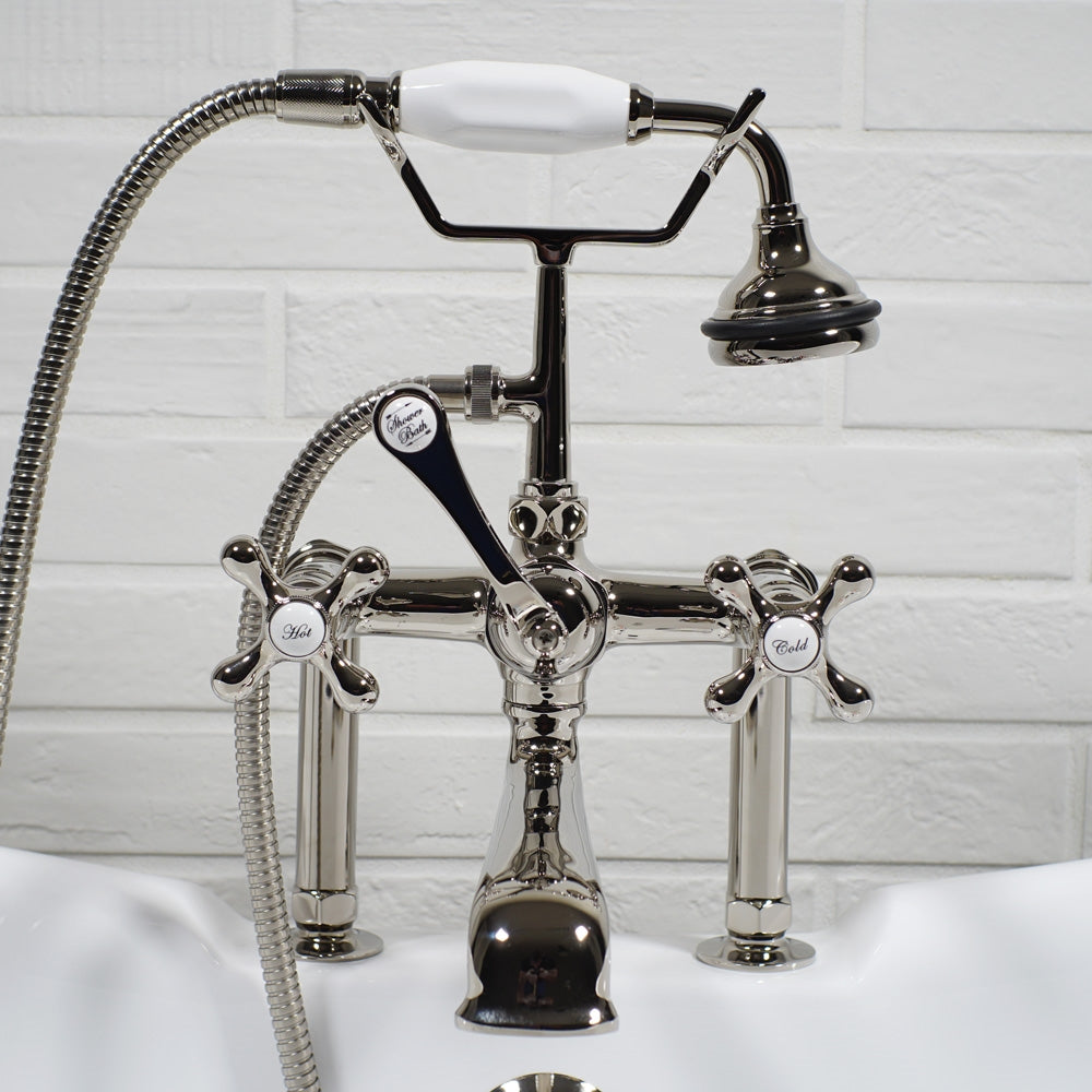 “Victoriana Deck Mount Tub Faucet” in Polished Nickel