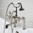 “Victoriana Deck Mount Tub Faucet” in Polished Nickel