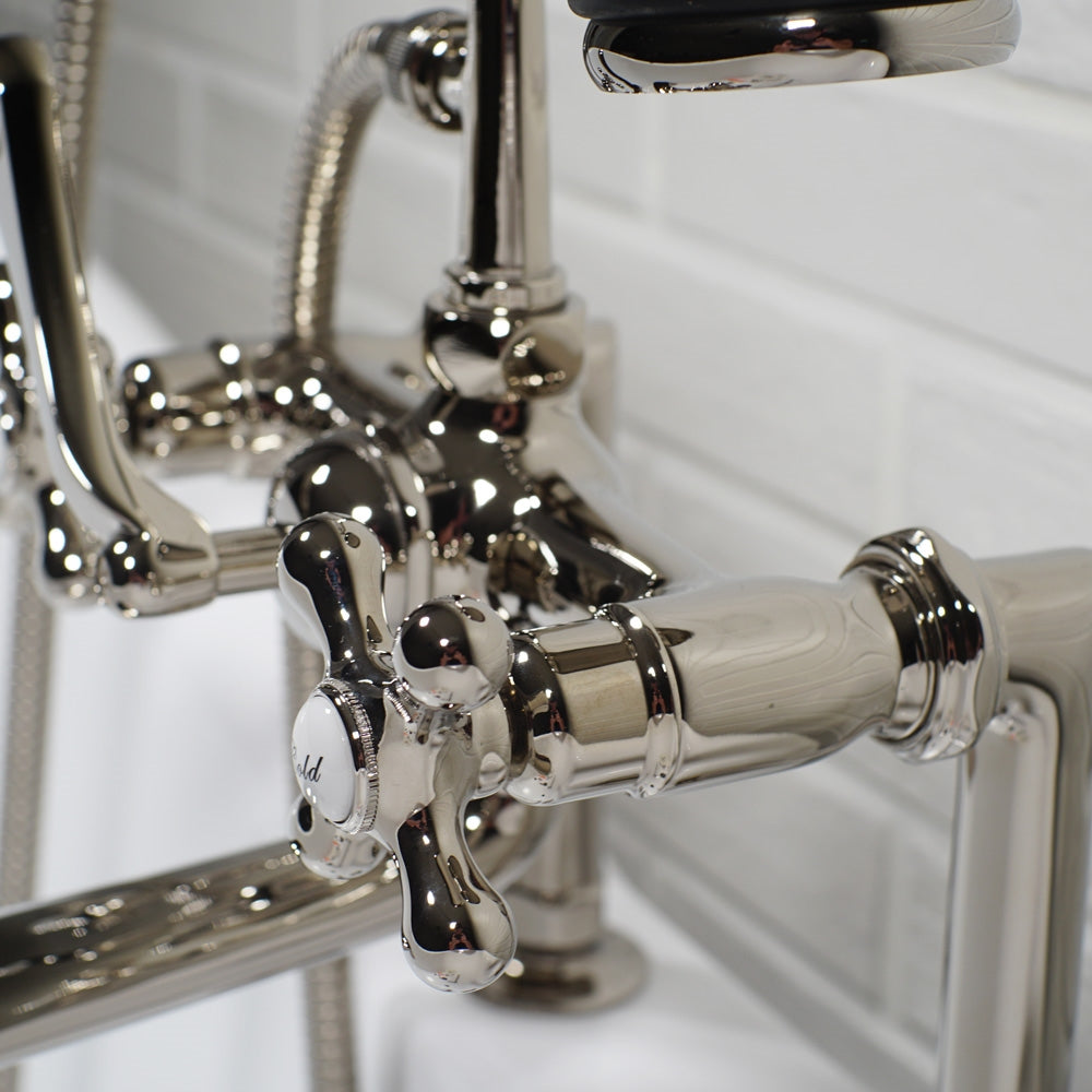 “Victoriana Deck Mount Tub Faucet” in Polished Nickel