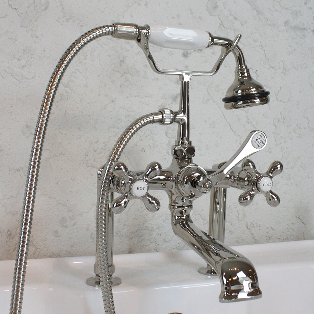 “Victoriana Deck Mount Tub Faucet” in Polished Nickel