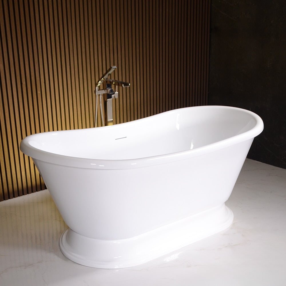 “59" Freestanding Air Jetted Pedestal Tub” SanSiro LuxWide VTABT59 French Bateau With Warmed Air