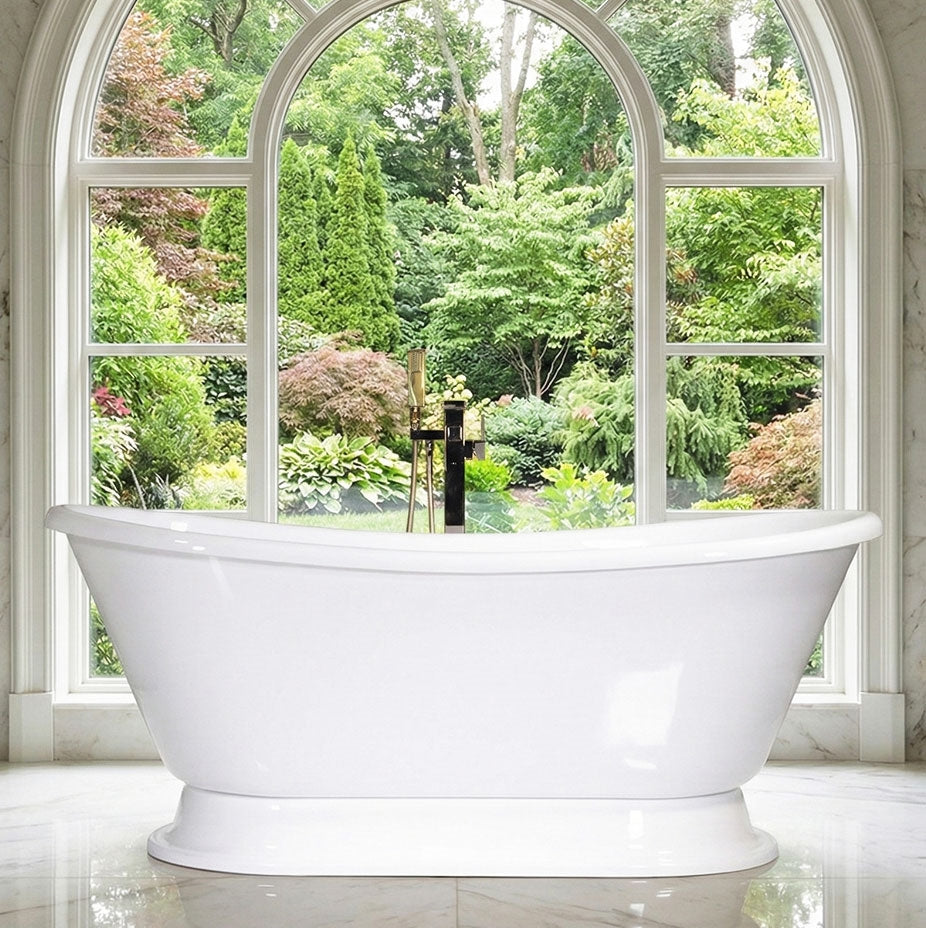 “67" Freestanding Air Jetted Pedestal Tub” SanSiro LuxWide VTABT67 French Bateau With Warmed Air